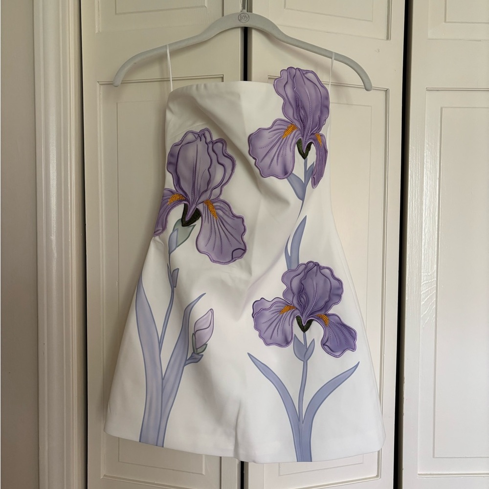 JW PEI Iris Floral Print Strapless Dress- White